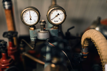 Pressure meters of old fire engine.