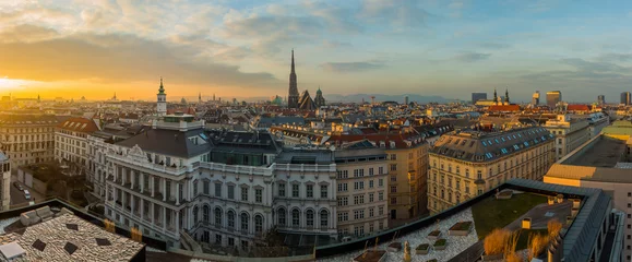 Foto auf Acrylglas Wien Wiener Skyline Panorama bei Sonnenuntergang