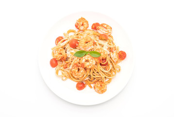 spaghetti with shrimps and tomatoes
