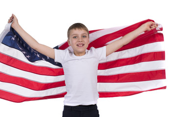 Caucasian little boy with American flag