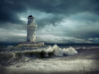 Lighthouse on the sea under sky