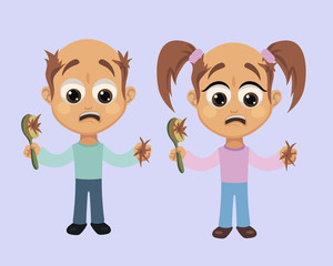 Boy and Girl with Hair Loss Symptom