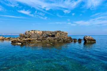 Fototapeta na wymiar Rocky coast of Tabarca island. Spain