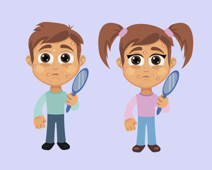 Boy and Girl with White Pimples Symptom