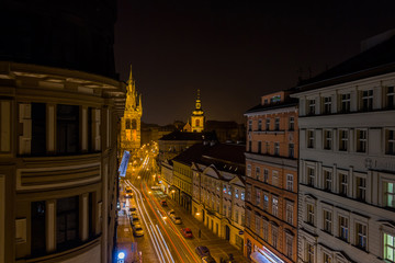 Car light trails in the streets of Prague, Czech Republic in winter