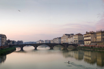 Naklejka premium Tramonto al Ponte alla Carraia, Firenze, Toscana, Italia