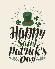 Naklejka premium Happy st. Patrick's Day, vintage greeting card. Holiday, irish beer festival banner. Lettering, calligraphy vector illustration
