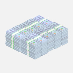 Stacks of one hundred dollar bills.