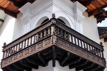 Wonderful crafted wooden balustrade at an colonial building in Lima, Peru