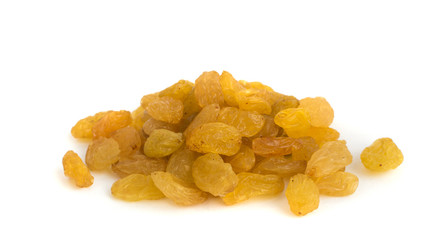 Heap of Yellow Sultanas Raisins on White Background