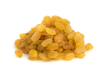 Heap of Yellow Sultanas Raisins on White Background