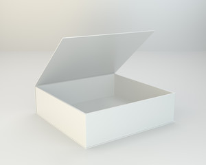 White open box on gray background. 3d rendering