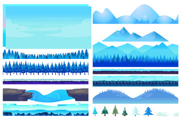 Cartoon vector winter game Nature Elements set