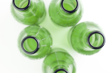 Green Empty Beer Bottles On White Background Closeup