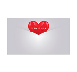 Illustration open classic air mail envelope with red heart isolated on white background. Vector.