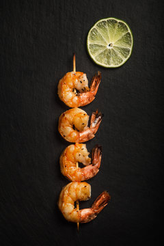 Grilled shrimps. Dish. Seafood   