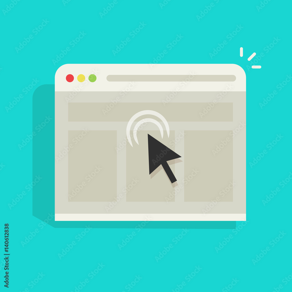Poster mouse arrow click on browser web site window vector icon, black cursor clicking on internet website 