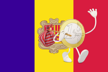 Euro coin leaving Andorra, 3d rendering
