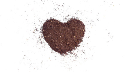 Heart shaped of coffee bean on white background.