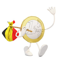 Euro coin leaving Belgium, 3d rendering