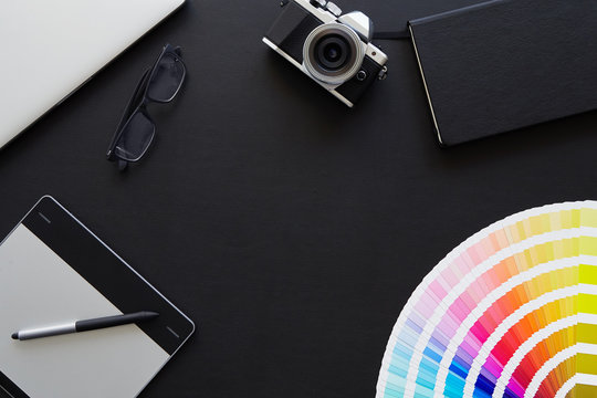 Top view of the desk graphic designer
