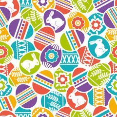 Seamless  pattern with color easter eggs, flowers and rabbit.Ideal for printing onto fabric and paper or scrap booking, vector illustration