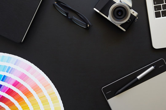 Top view of the desk graphic designer