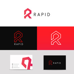 Letter R logo icon sign with branding business card.
