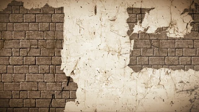 Wall with paint falling off and bricks underneath