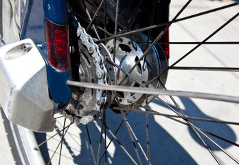 Close up view of rear bicycle wheel