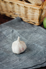 garlic on piece of fabric