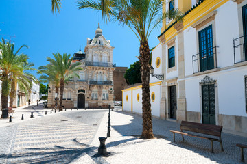 Typical street in Faro, Portugal - obrazy, fototapety, plakaty