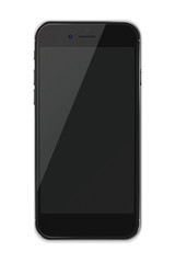 Smart phone with black screen and shadows isolated on white background. 3D illustration.