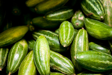 Close-up of fresh cucumbers in grocery store