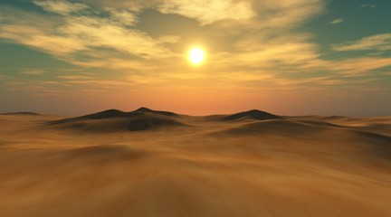 Plakat Sunset on the sandy desert