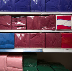 Multicolored tissues in supermarket