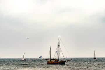Fototapeta premium Sailing ships on the sea. Tall Ship.Yachting and Sailing travel.