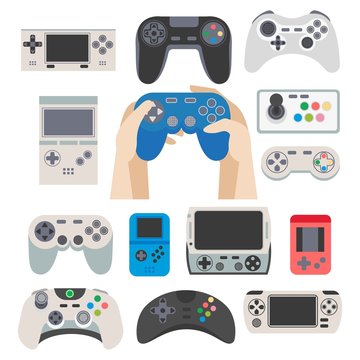 Gamer gamepad and gaming controller device vector isolated icons