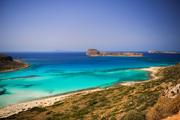 Gramvousa island view from Laguna Balos, Crete island