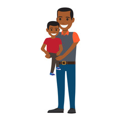 Happy Black Man Holding his Little Son to Hands
