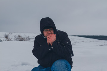 Man in the winter steppe