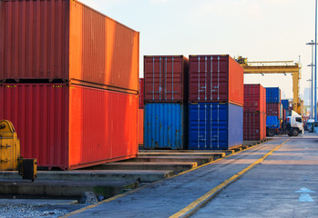Fototapeta premium container ship in import export and business logistic.By crane ,Trade Port , Shipping, cargo to harbor