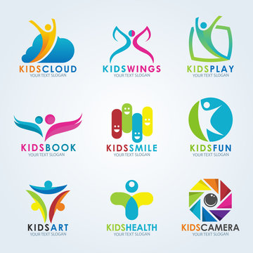 Kids logo vector creative concept art set design