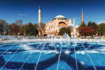 Sultan Ahmed Mosque Illuminated Blue  , Istanbul, Turkey