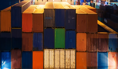 Fototapeta premium container ship in import export and business logistic.By crane ,Trade Port , Shipping.cargo to harbor.Aerial view.Top view.