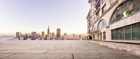 empty footpath and modern residential building