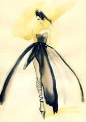Papier Peint photo Visage aquarelle Femme avec une robe élégante. Illustration de mode. Peinture à l& 39 aquarelle