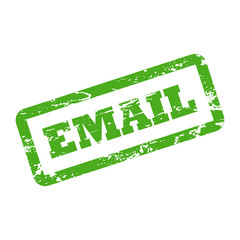 Email inscription in rectangle frame. Green rubber stamp with rough texture.