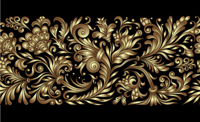 Vector ornate seamless border in Eastern style. Line art element for design, place for text. Ornamental vintage frame for wedding invitations and greeting cards. Traditional gold decor. - 140631698