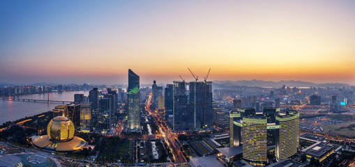 cityscape and skyline of modern city at dawn